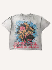 Vintage Washed Print Trendy T-Shirt