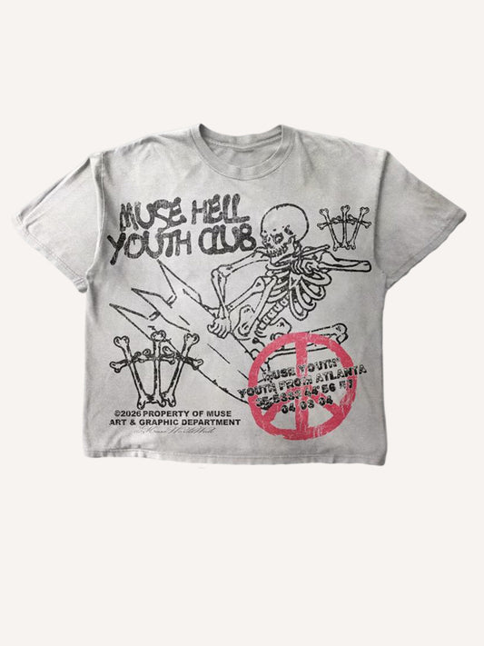 Vintage Distressed Skeleton Print T-Shirt