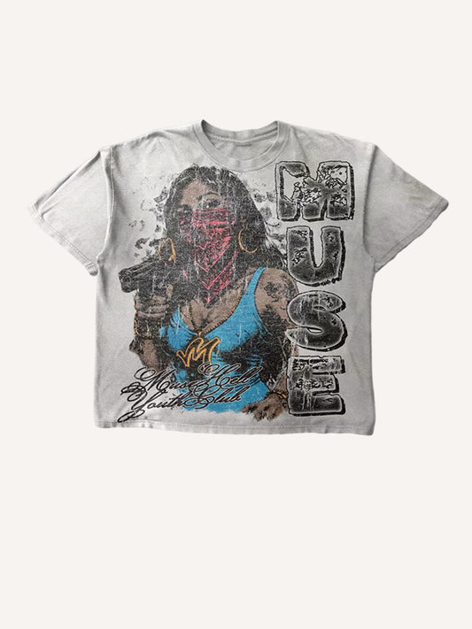 Masked Rapper Gangsta Boss Lady Print T-Shirt