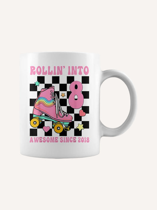 Rolling Into 8 Years Old Roller Skating Girl 8Th Birthday Coffee Mug