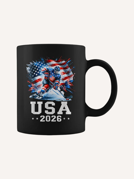 Patriotic American Flag Ice Hockey Hockey Player Fan Coffee Mug