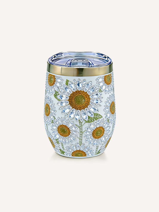 Rhinestone Printed Sunflower Memorable Gift Eggshell Cup