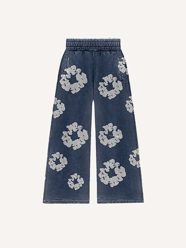 Flroal Print Elastic Waist Pants