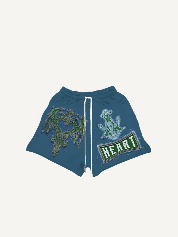 Heart&Wing&Graphic&Letter Faux Decal Print Drawstring Waist Shorts