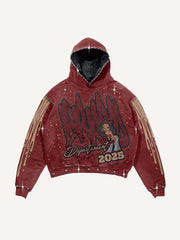 Figure&Graphic&Letter Faux Decal Print Slant Pockets Hoodie