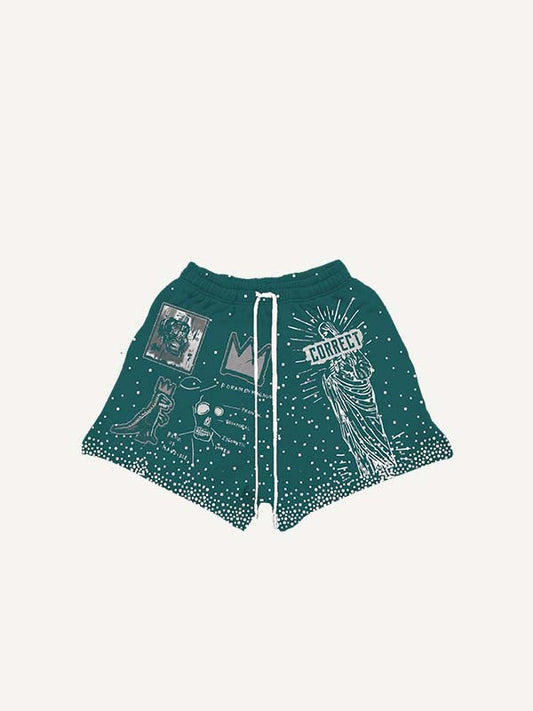 Mary&Dinosaur&Graphic Faux Decal Print Drawstring Waist Shorts