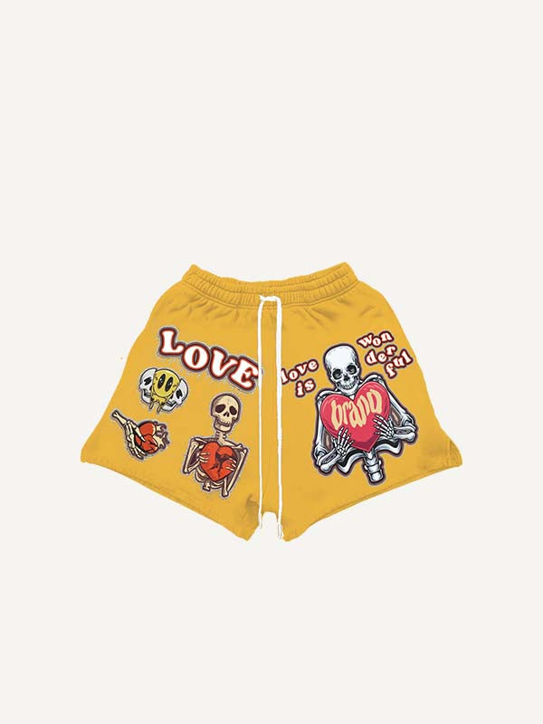 Smiley Face&Skeleton&Heart&Letter Faux Decal Print Drawstring Waist Shorts