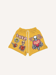 Smiley Face&Skeleton&Heart&Letter Faux Decal Print Drawstring Waist Shorts