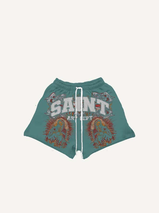 Mary&Pray&Letter&Graphic Print Drawstring Waist Shorts