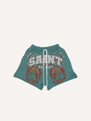 Mary&Pray&Letter&Graphic Print Drawstring Waist Shorts