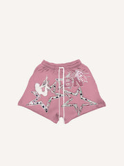 Star&Figure Faux Decal Print Drawstring Waist Shorts