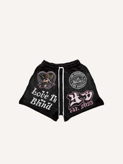 Angel&Heart&Letter Print Drawstring Waist Shorts