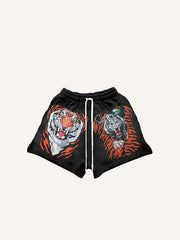 Tiger&Graphic Print Drawstring Waist Shorts