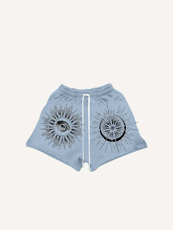 Sun&Eye&Graphic Print Drawstring Waist Shorts