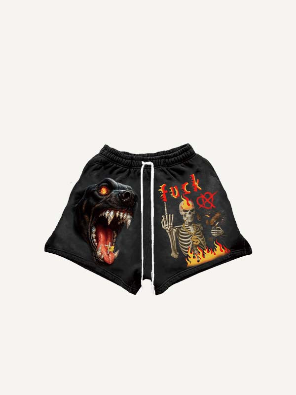 Skeleton&Animal&Gesture&Letter Print Drawstring Waist Shorts