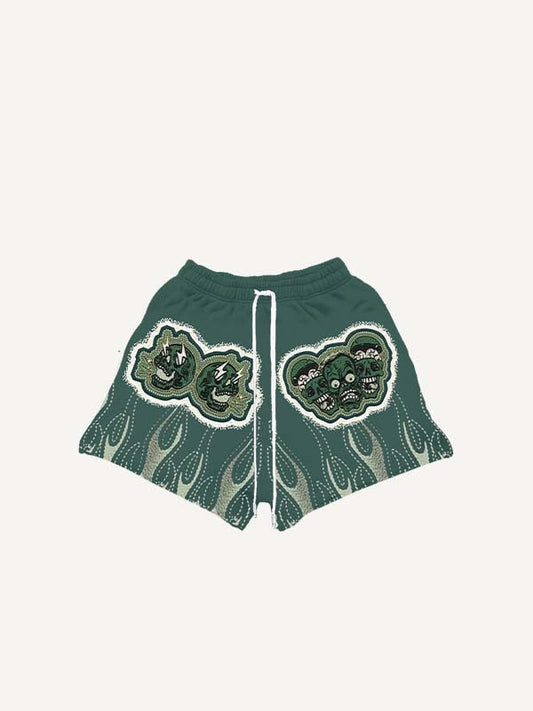 Skull Zombies Graphic Faux Decal Print Drawstring Waist Shorts