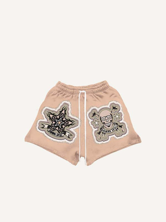 Skull Star Faux Decal Print Drawstring Waist Shorts