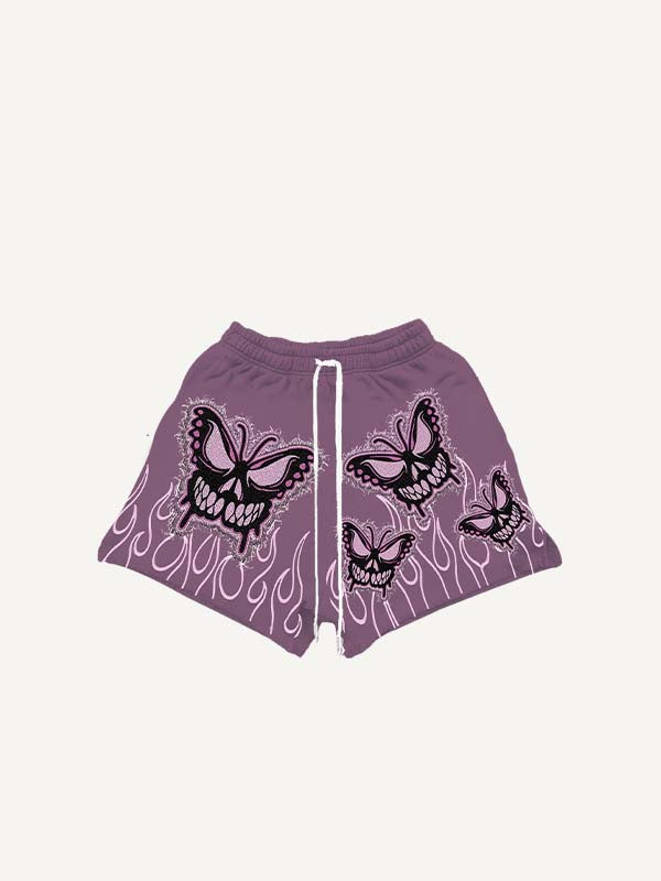 Evil Butterfly Letter Faux Decal Print Drawstring Waist Shorts