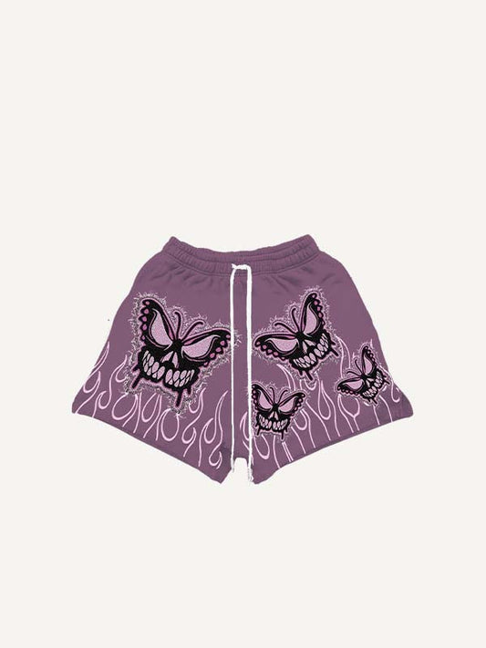 Evil Butterfly Letter Faux Decal Print Drawstring Waist Shorts