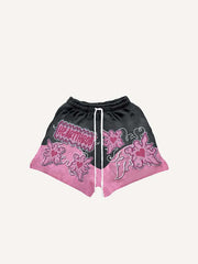 Colorblock Heart&Graphic Faux Decal Print Drawstring Waist Shorts