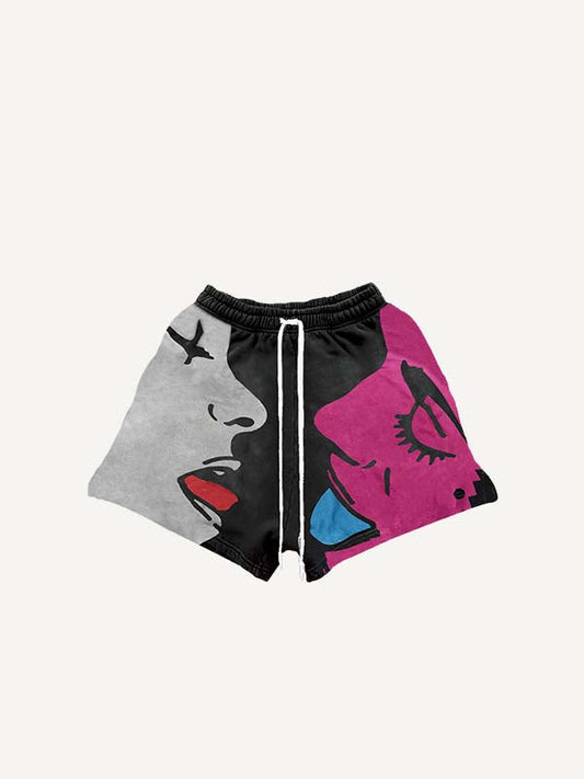 Figure Print Drawstring Waist Shorts