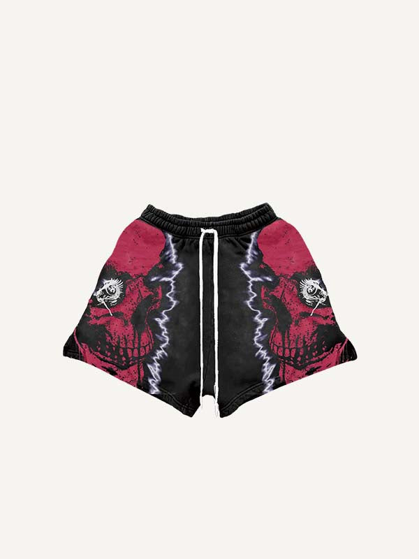 Skull Print Drawstring Waist Shorts