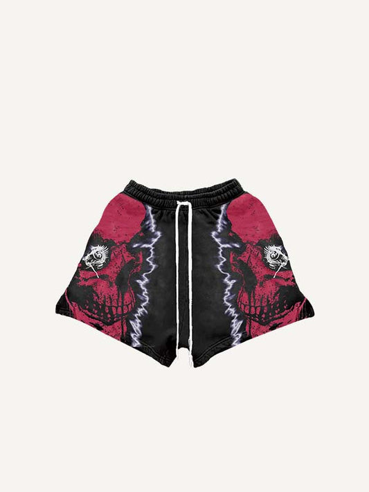 Skull Print Drawstring Waist Shorts