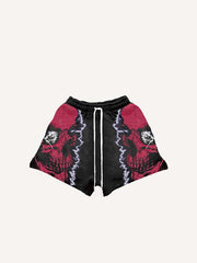 Skull Print Drawstring Waist Shorts