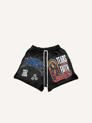 Figure Pray Letter Graphic Faux Decal Print Drawstring Waist Shorts