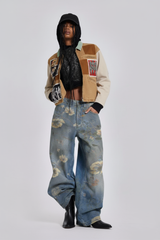 Punk Retro Collage Print Distressed Heavy Jacket