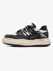 Retro Washed Denim Low Top Platform Sneakers