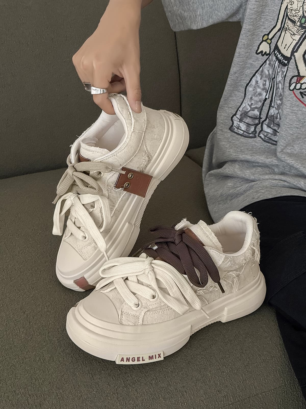 Platform Double Lace Canvas Sneakers