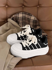 Round Toe Stripe Detail Platform Sneakers