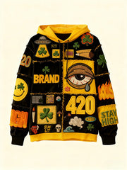 Fashionable Christmas and four-season sweatshirt with multi-pattern patchwork prints