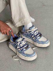 Retro Washed Denim Low Top Platform Sneakers