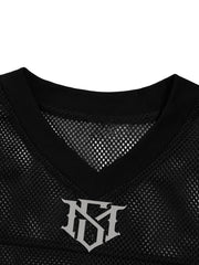Jersey Letter Print Quick Dry V-neck T-shirt
