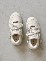 Retro Washed Denim Low Top Platform Sneakers