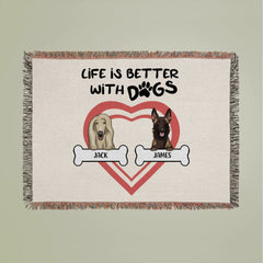 Life is better with dogs Woven Blanket