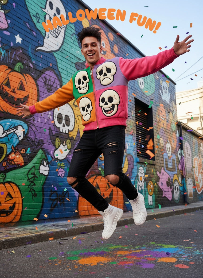 Cute skull baseball jacket