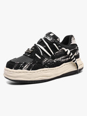 Retro Washed Denim Low Top Platform Sneakers
