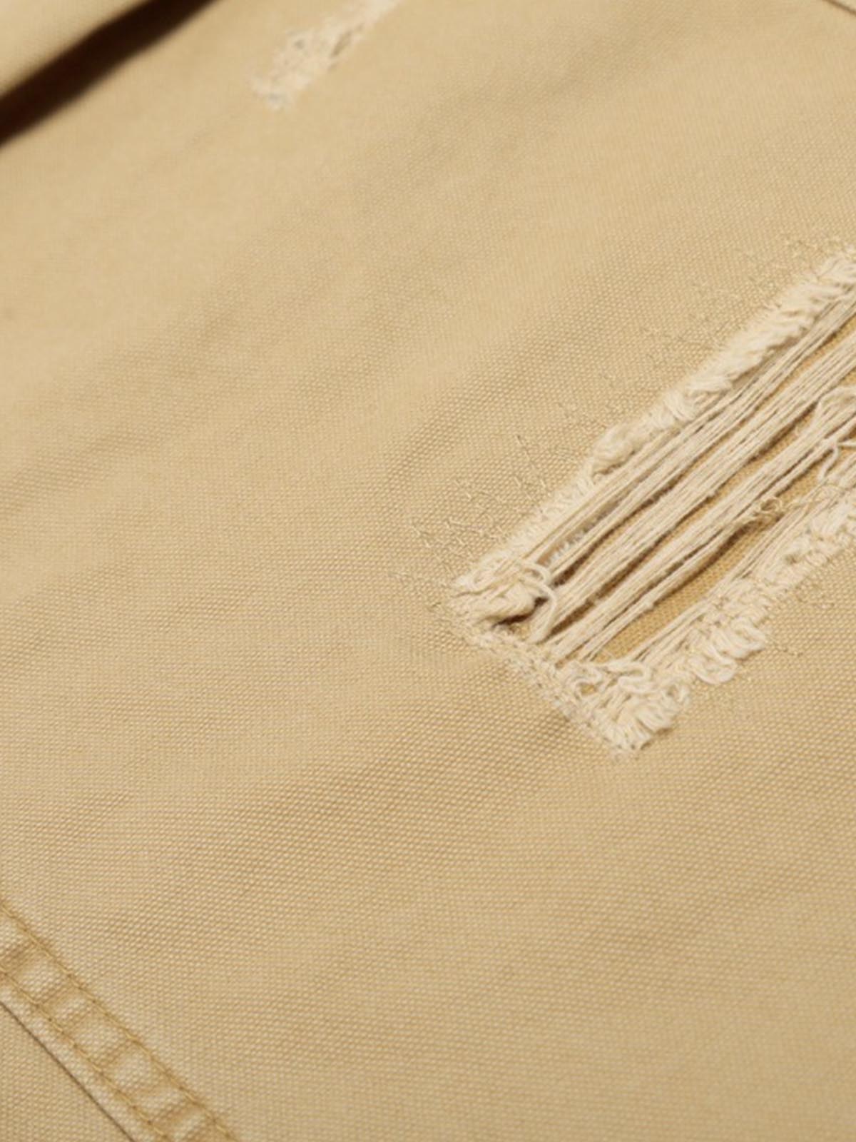 Cotton Hole Patch Pleated Multi-Pocket Cargo Casual Pants