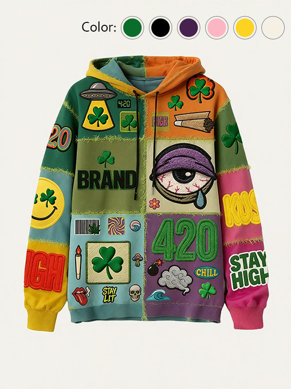 Fashionable Christmas and four-season sweatshirt with multi-pattern patchwork prints