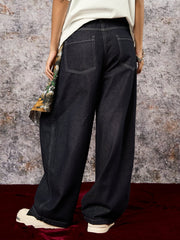 Deconstructed Contrast Stitching Pleated Baggy Barrel Jeans - 2343