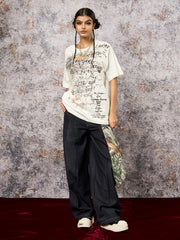 Deconstructed Contrast Stitching Pleated Baggy Barrel Jeans - 2343