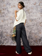 Deconstructed Contrast Stitching Pleated Baggy Barrel Jeans - 2343