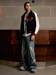 Denim Floral Print Carpenter Jeans - 2237