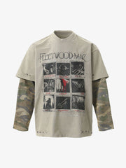 Jersey Distressed Camouflage Faux Two-Piece Graphic T-Shirt