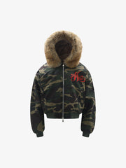 Embroidered Detachable Fur Hooded Jacket