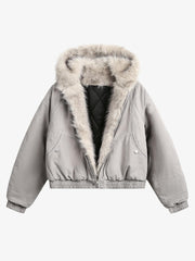 Spliced Fur Hooded Quilted Jacket - 2285