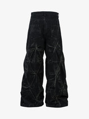 Denim Heavy Washed Distressed Pleated Baggy Jeans - 2282